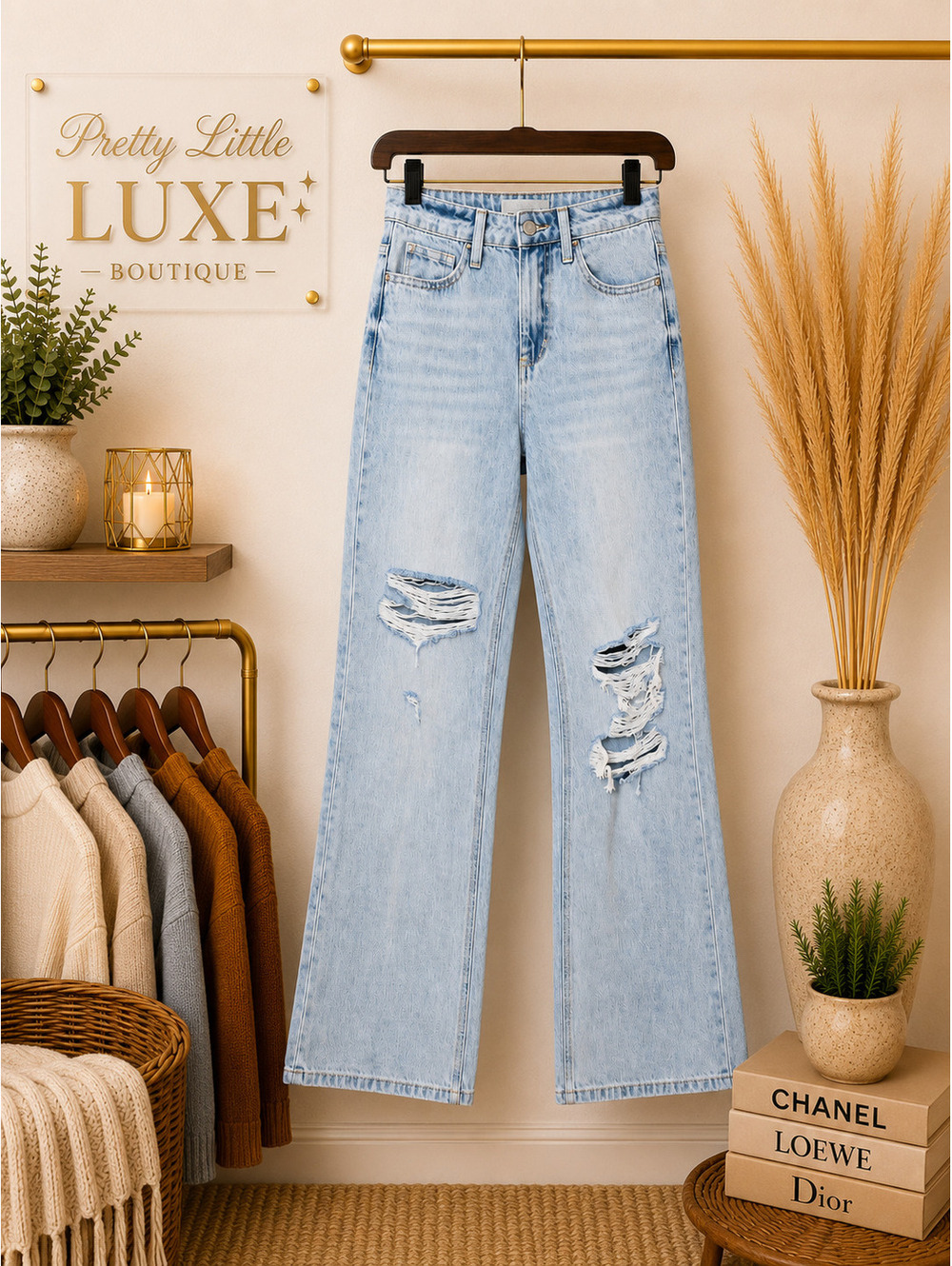 Vervet High-Waisted Distressed Wide-Leg Jeans - Light Wash Denim (24)